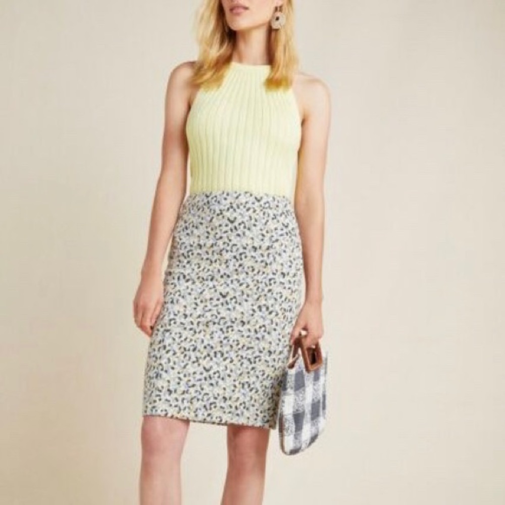 Anthropologie Maeve Pastel Leopard Print Jacquard Knit Pencil Skirt High Rise XS